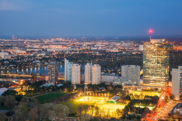 Fototapeta na wymiar panoramic view of night european city. Vienna, Austria