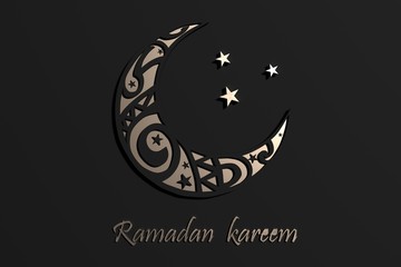  Ramadan Kareem  template with  arabic ornament moon on a dark background with stars. 3d render illustration for cards, greetings.