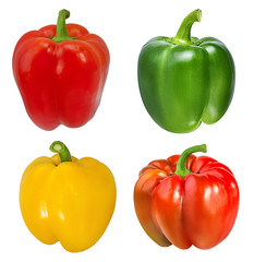 Red, green and yellow peppers  isolated.  With clipping path.