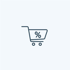 Loan shopping cart icon. Discount percent sign. Credit percentage symbol. Sale icon. Shopping cart, trolley with percent sign. Retail concept. Promotion, special offer, seasonal discounts