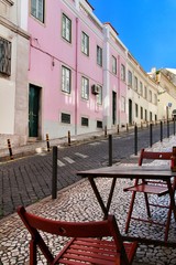 Narrow and colorful streets, facades and balconies of Lisbon