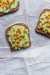 chickpea and avocado toast with sesame