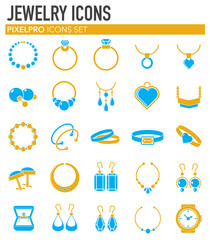 Jewelry icons set on white background for graphic and web design. Simple vector sign. Internet concept symbol for website button or mobile app.