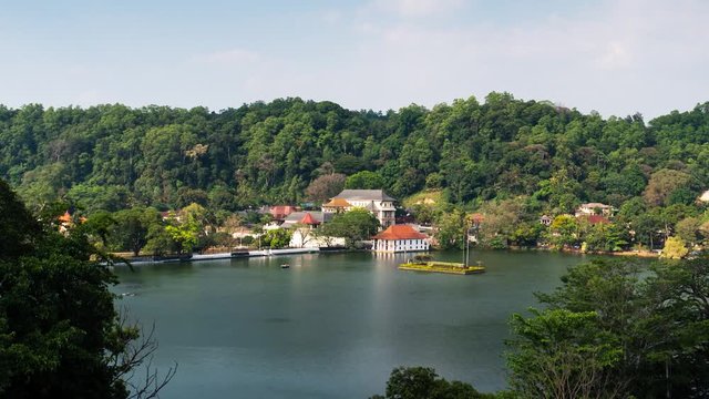 Kandy lake and landmark temple view in Sri Lanka day time lapse