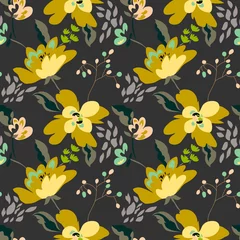 Keuken spatwand met foto Floral seamless pattern with abstract flowers and leaves. Painted flowers background © LilaloveDesign