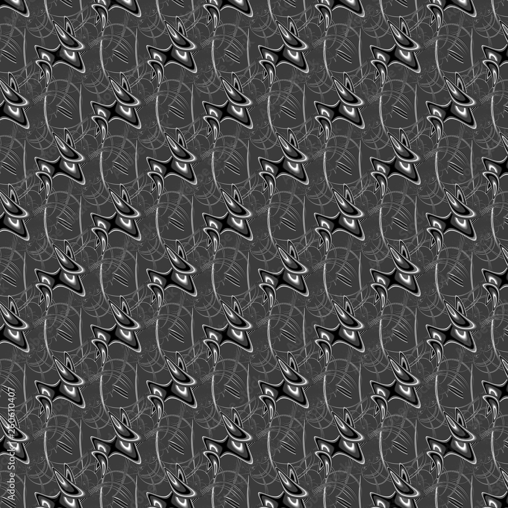 Poster seamless abstract pattern on black and gray background. fractal generated by competrom. flying discs