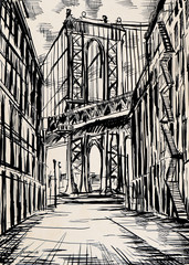 Rysunek przdstawiający Most Brookliński w NY