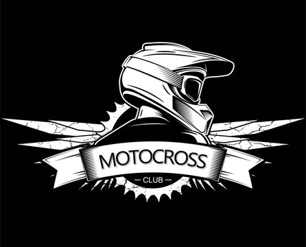 Extreme sport logo design. Motocross Downhill Mountain Biking logo template. Side view of man with integral helmet.