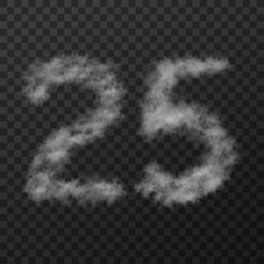 vector design of smoke textured number means twenty five, isolated on transparent background