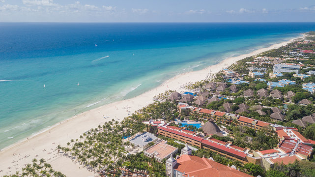 Luxury tropical resort with white sand. Aerial view