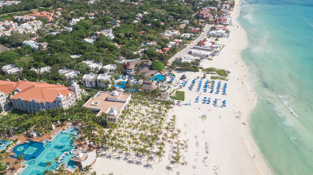 Luxury tropical resort with white sand. Aerial view