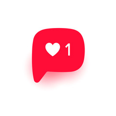 New counter notification, social media like, heart one bubble vector icon, flat design isolated on white.