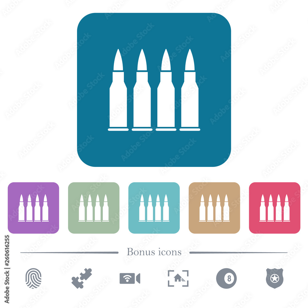 Poster four bullets flat icons on color rounded square backgrounds