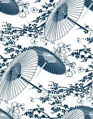 Gordijnen Japanse traditionele vector illustratie sakura paraplu patroon © CharlieNati