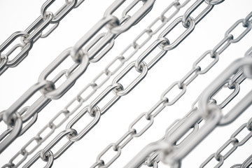 3D illustration metal chains. Metal, steel chains isolated on white background. Metal chains for industrial. Very durable metal chains, the concept of success. Strong link concept