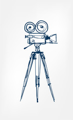 camera vector sketch illustration film line isolated