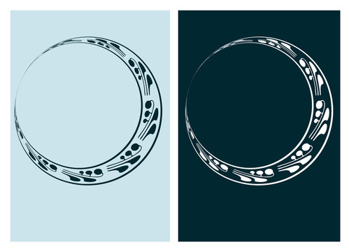 Art Nouveau Moon Vector Frame Vector Pair Line Isolated