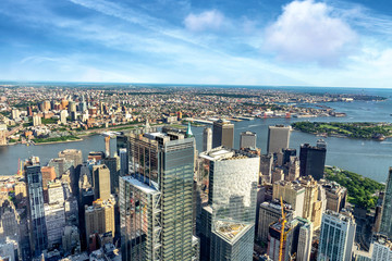 Skyscrapers in downtown Manhattan, aerial view