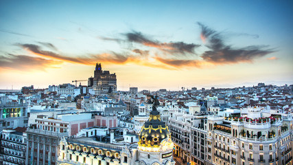 Madrid panorama during sunset, Spain
