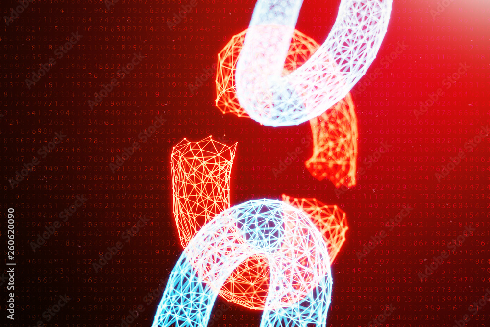 Poster disconnected, broken chain, digital block chain technology. cryptocurrency, concept of digital code.