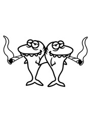 team 2 haie freunde paar kiffen rauchen weed joint hanf cannabis drogen zigarette stoned schwimmen tauchen wasser unterwasser meer räuber fressen gefährlich clipart design