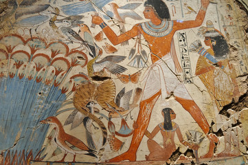 Ancient Egyptian wall painting. Archaeology and Travel