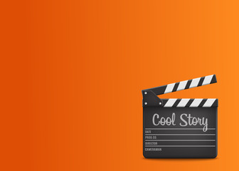 Fototapeta na wymiar Clapperboard with text Cool Story on orange background.Vector illustration