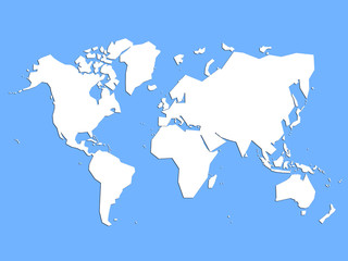 Map of world schematic in white on blue as an educational tool