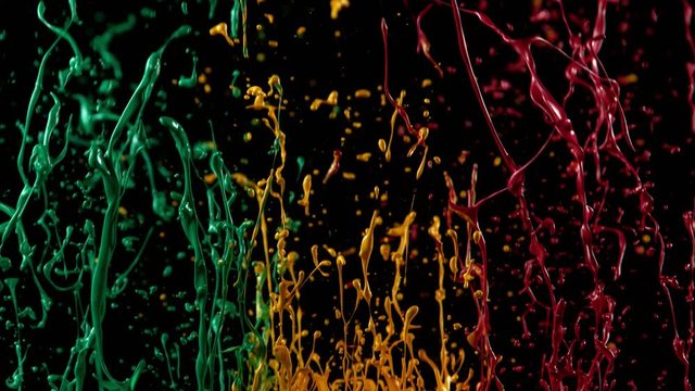 Super slow motion of dancing colours shapes isolated on black background. Filmed on high speed cinema camera, 1000 fps