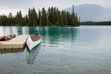 Kayak on secret Lake, Jasper Canada