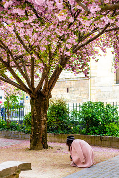 The pink girl and the pink tree