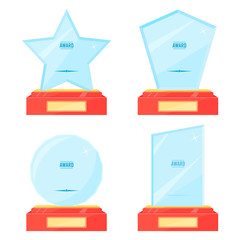 Glass trophy plaque awards set. illustration in flat style.