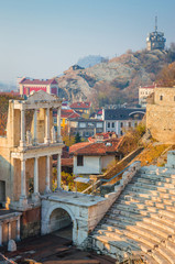 Obraz premium Roman Amphitheatre of Philippopolis at sunset in Plovdiv, Bulgaria