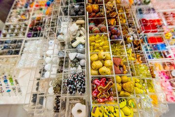 Colorful jewelry and beads in a store