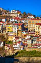 Aerial view of  Veliko Tarnovo in a beautiful autumn day, Bulgaria