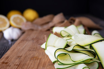 Zucchini Ribbons on Cutting Board