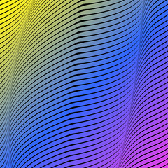 Abstract acid color wavy background, optical art, opart striped. Neon gradient