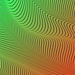 Abstract acid color wavy background, optical art, opart striped. Neon gradient