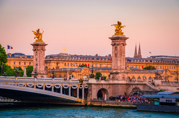 Beautiful sunset view on Pont Alexandre III in Paris, France