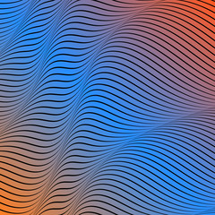 Abstract acid color wavy background, optical art, opart striped. Neon gradient