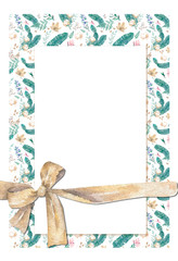 Wedding Invitation, grey ribbon and invite card geometric. Horizontal elegant Rectangle frame. White square background. watercolor. Greeting card, cute celebration. Living coral