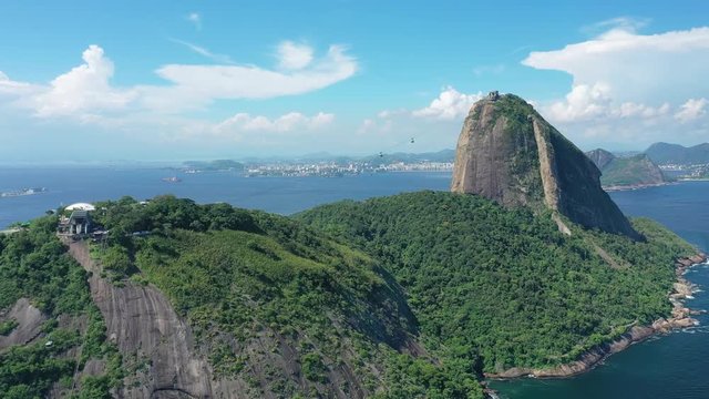 Aerial view of famous Sugarloaf Mountain in city of Rio de Janeiro - landscape panorama of Brazil from above, South America