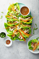 Asian inspired grilled chicken carrot and ginger lettuce wraps