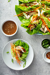 Asian inspired grilled chicken carrot and ginger lettuce wraps