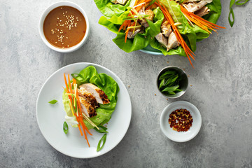 Asian inspired grilled chicken carrot and ginger lettuce wraps
