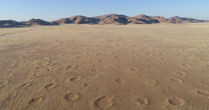 4K high aerial view of the famous fairy circles in the Namib desert,Namibia