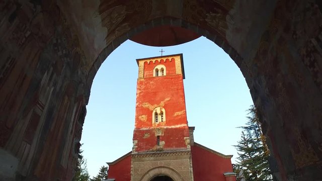 Serbian Christian Orthodox Monastery Landmark, Walking Through Entrance Gate