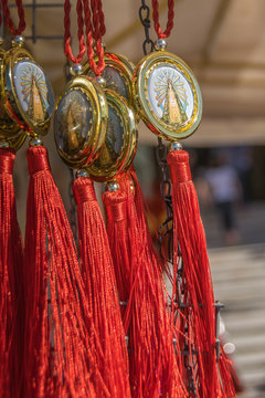 Sale of religious articles in street stalls in Lujan