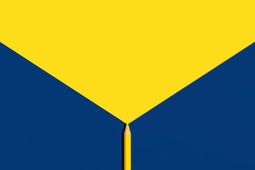 Yellow pencil draw yellow  triangle shape for copy space on a blue background. Educational,...