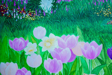 Beautiful field of Tulip flower in a  natural background.